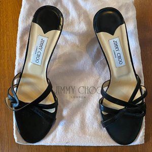 Jimmy Choo black leather slides (heels)